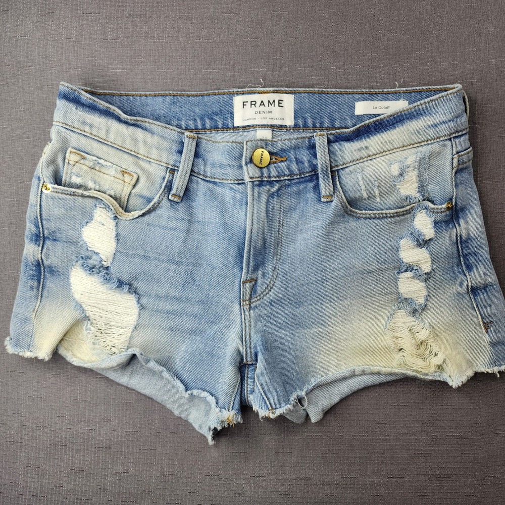 Frame Denim Le Cutoff Distressed Light Wash Jean Shorts Size 24